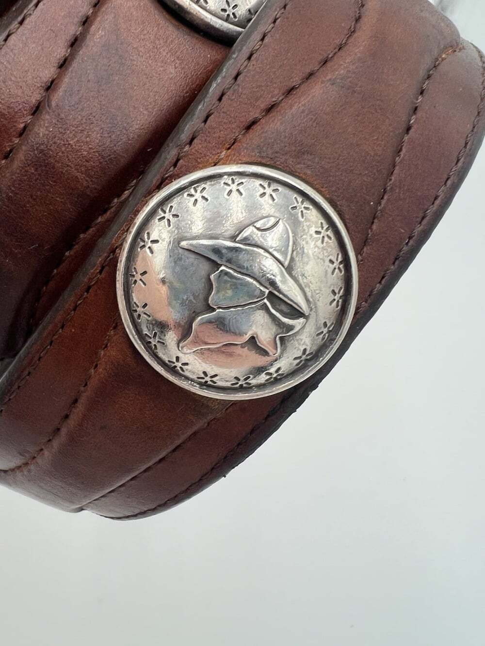 Justin 1638D Leather Western Belt Size 40 Cowboy Bull Rider Concho Brown - Picture 4 of 14